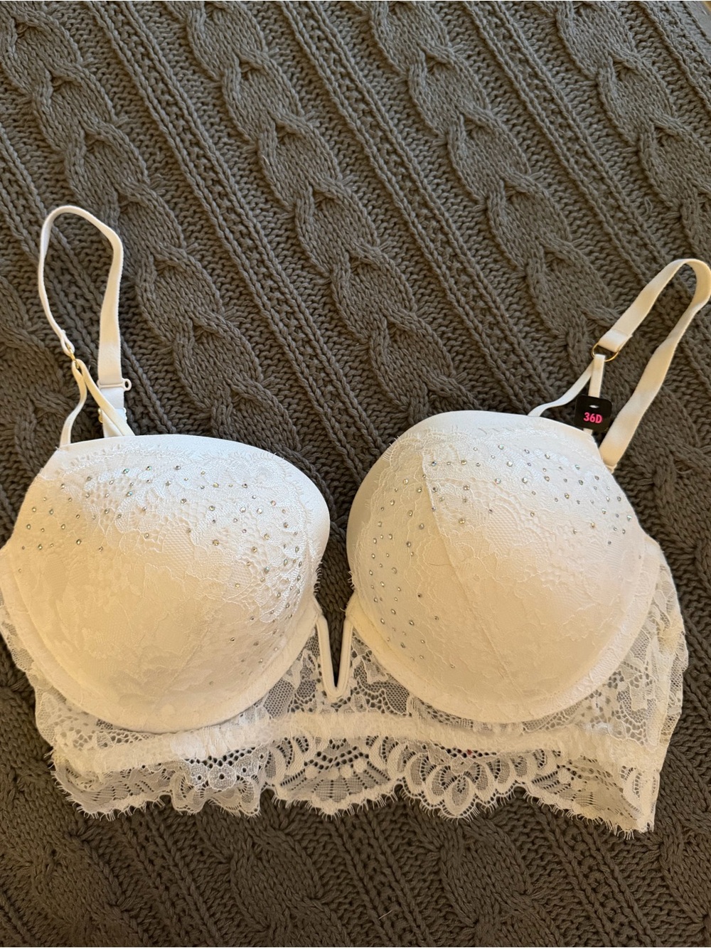 La Senza Beyond Sexy Push Up White Lace Bra with Rhinestones